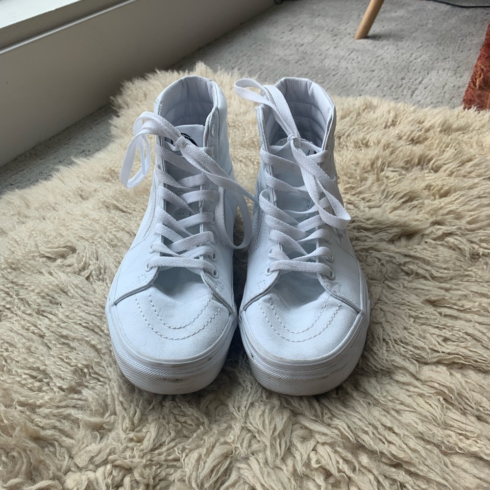 High top all white vans